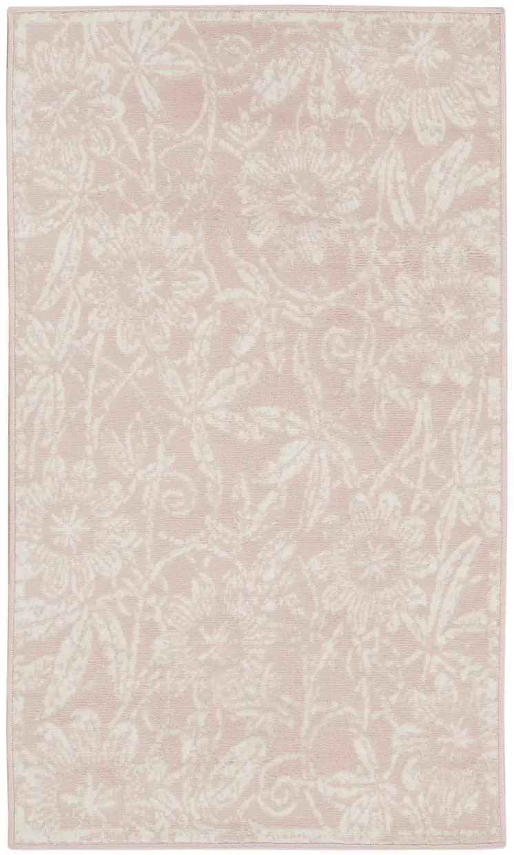 3' X 5' Pink and Ivory Floral Distressed Area Rug