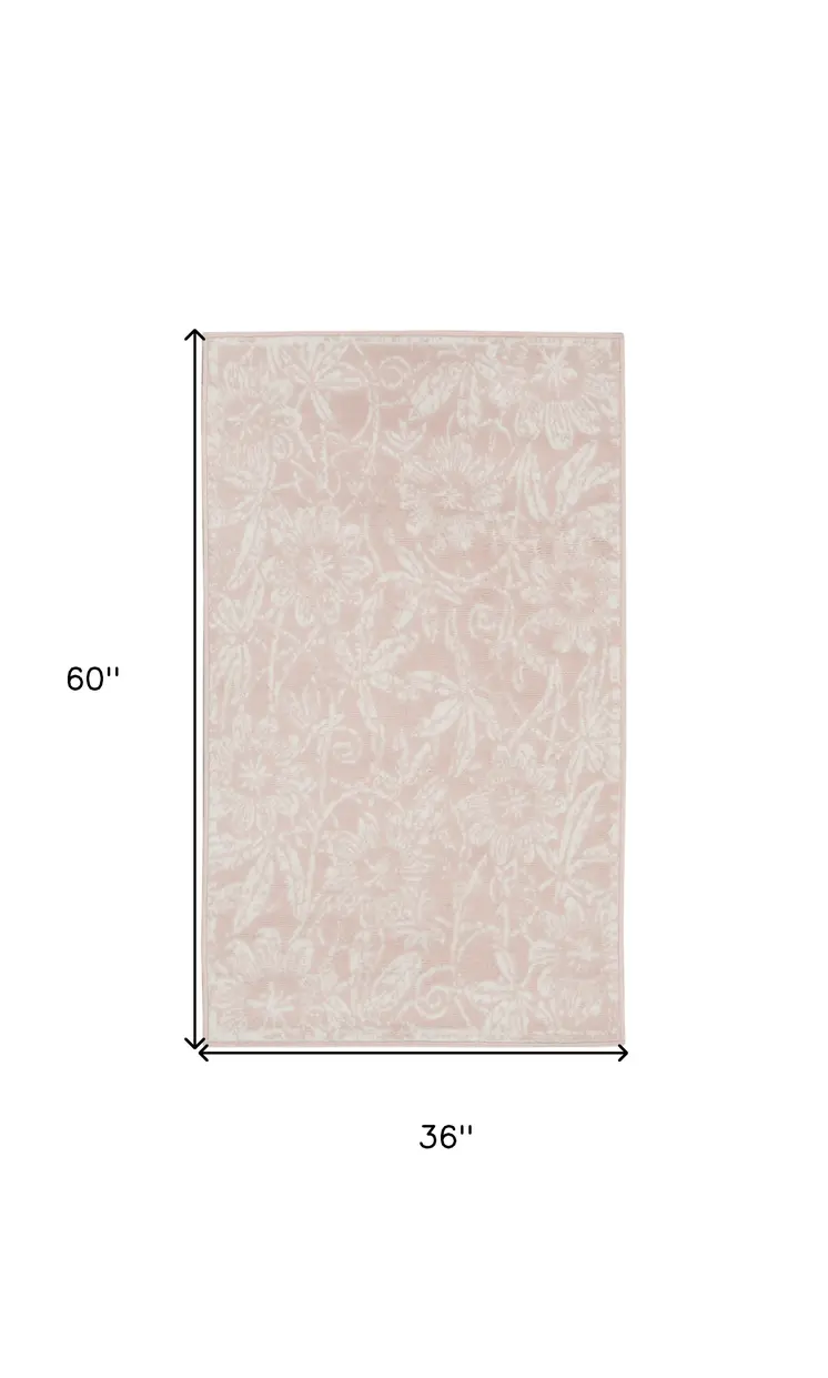 3' X 5' Pink and Ivory Floral Distressed Area Rug