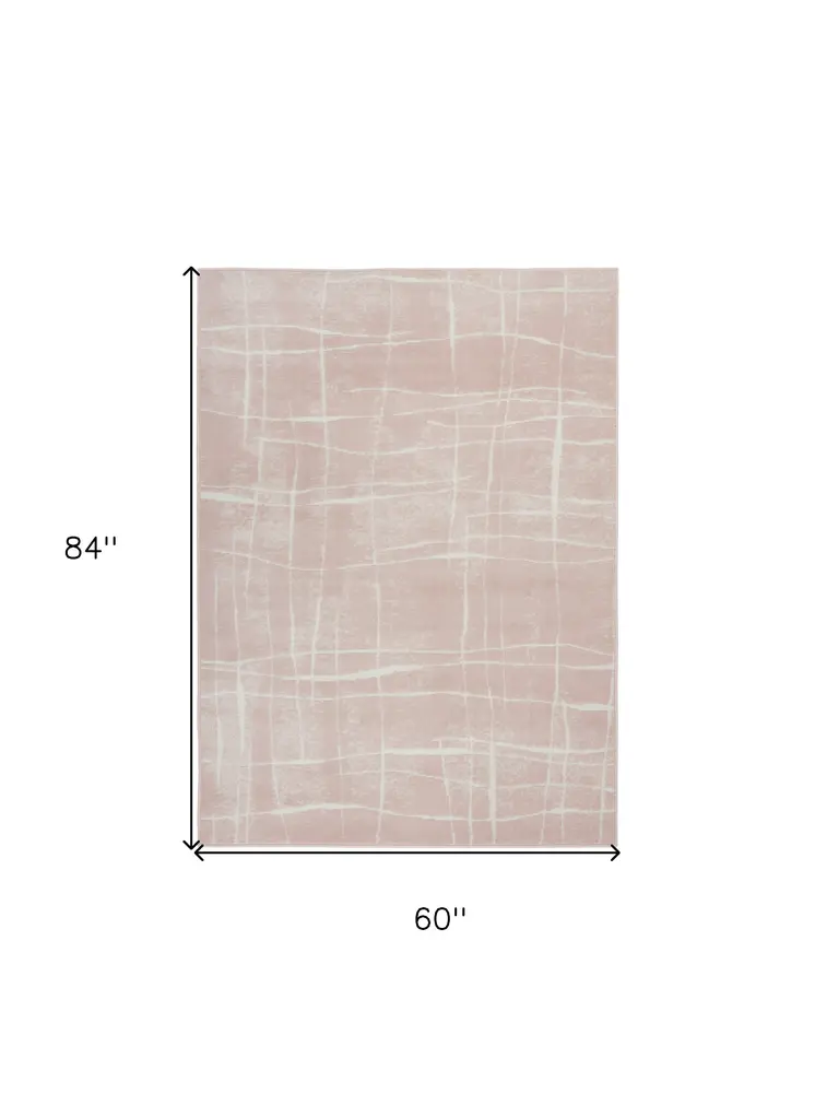 5' X 7' Pink and Ivory Abstract Geometric Area Rug