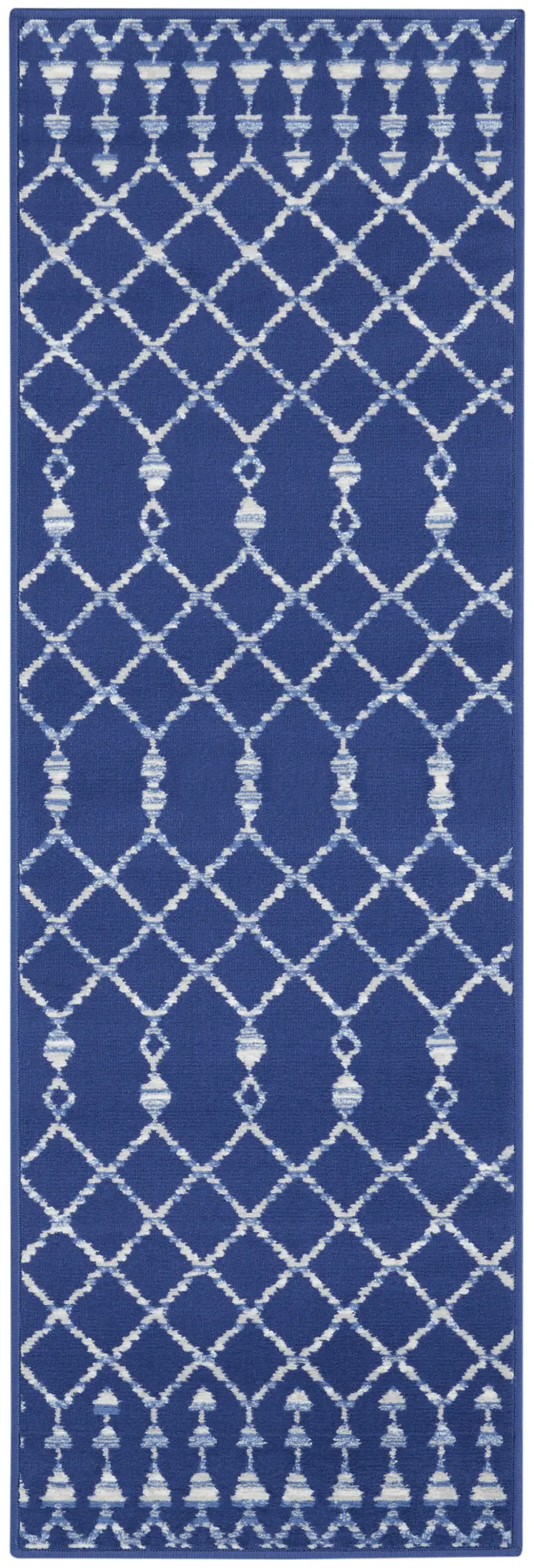 6' Navy Blue and Ivory Geometric Runner Rug