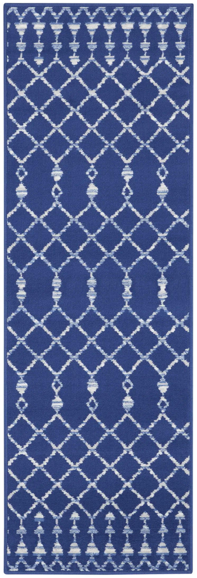 6' Navy Blue and Ivory Geometric Runner Rug