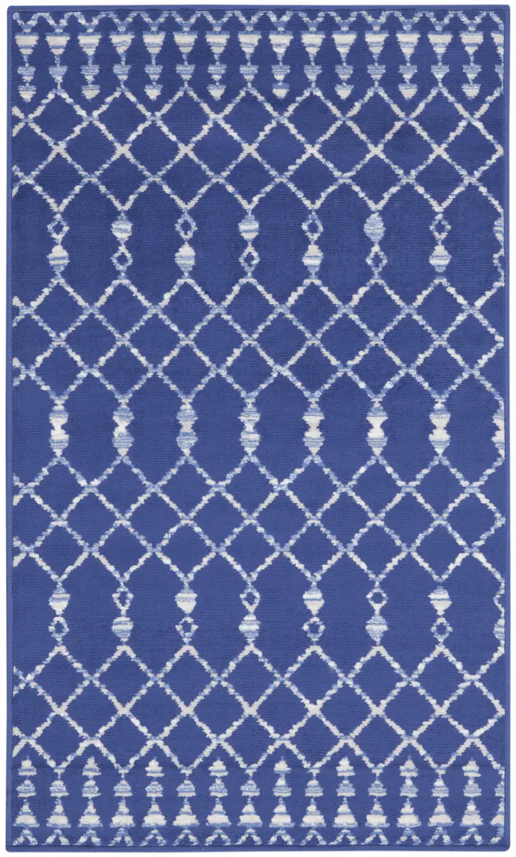 3' X 5' Navy Blue and Ivory Geometric Area Rug