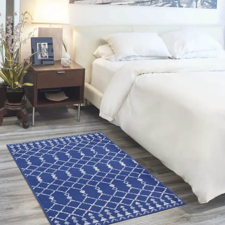 3' X 5' Navy Blue and Ivory Geometric Area Rug