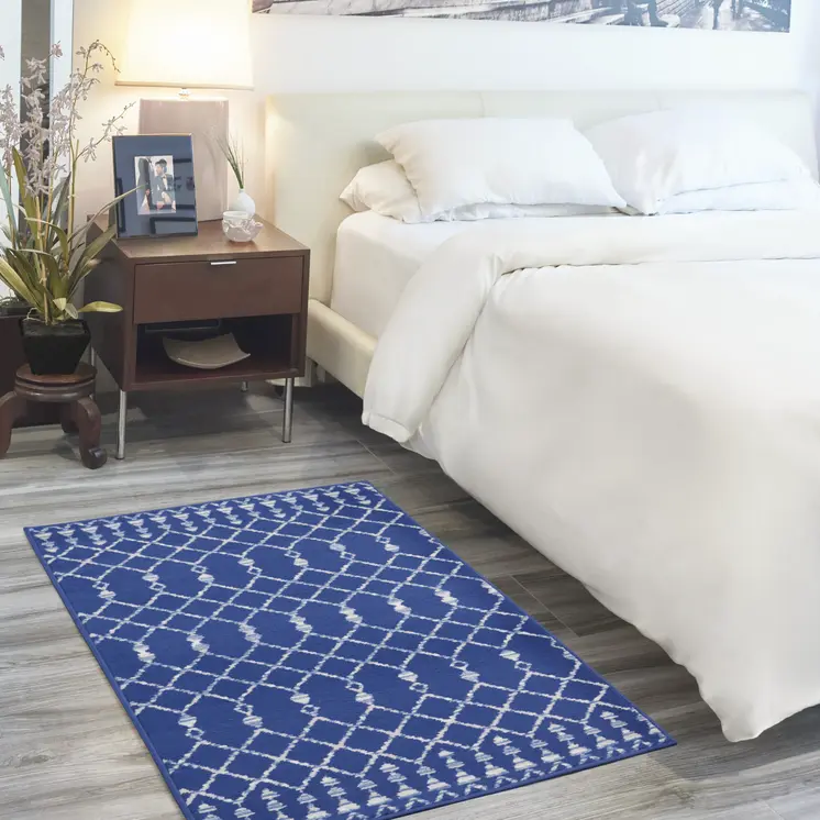 3' X 5' Navy Blue and Ivory Geometric Area Rug
