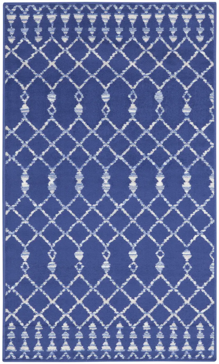 3' X 5' Navy Blue and Ivory Geometric Area Rug