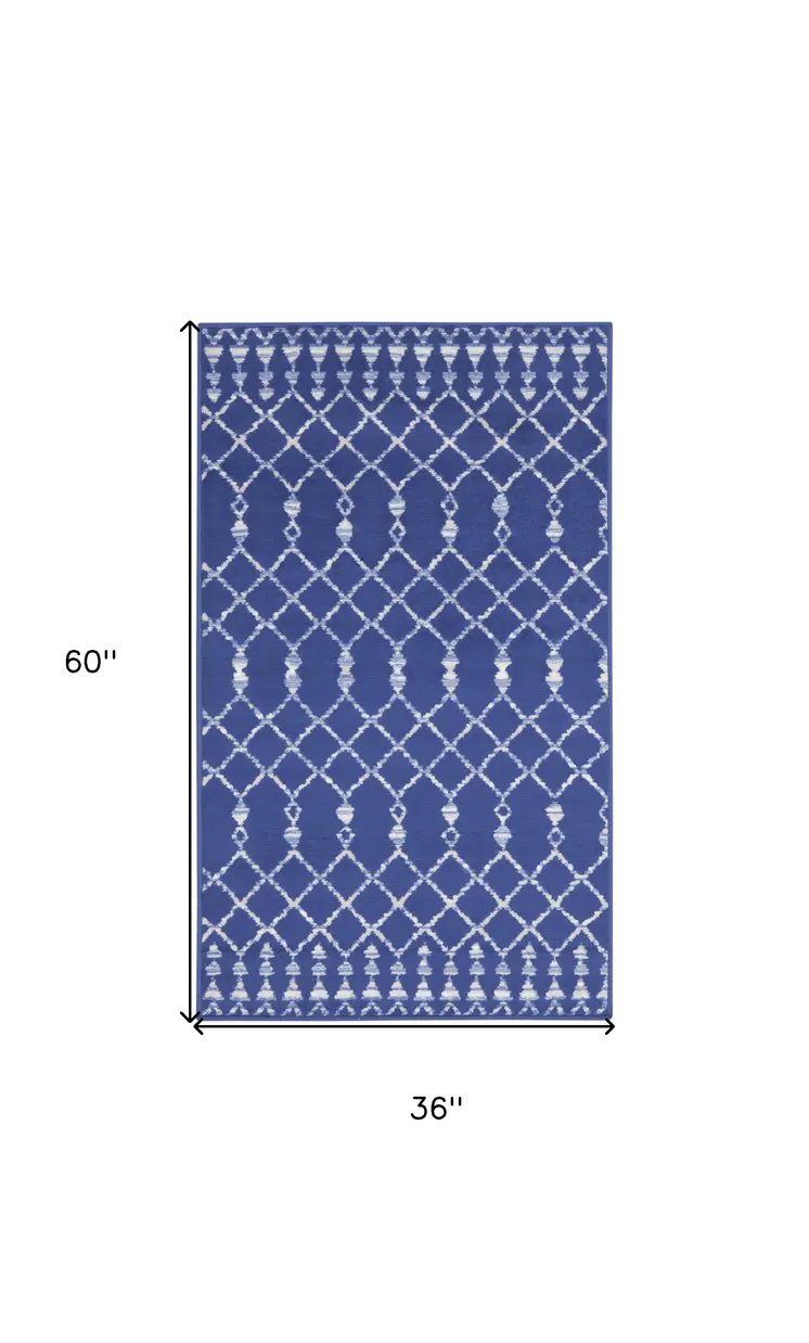 3' X 5' Navy Blue and Ivory Geometric Area Rug