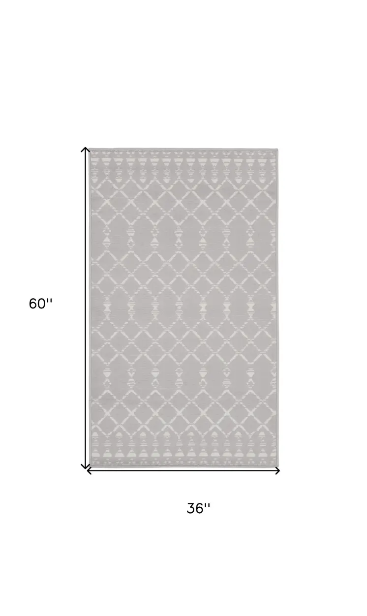 3' X 5' Gray and Ivory Geometric Area Rug