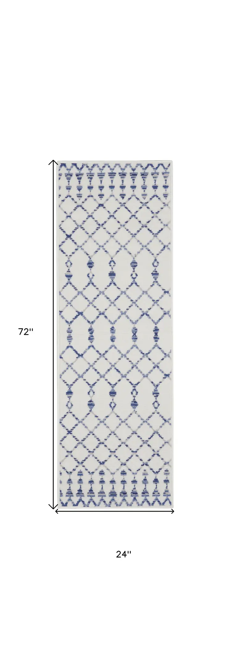 6' Ivory and Blue Geometric Runner Rug