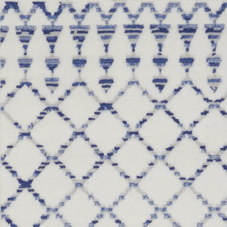 6' Ivory and Blue Geometric Runner Rug
