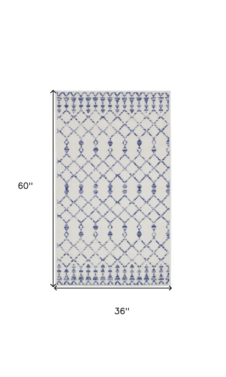 3' X 5' Ivory and Blue Geometric Area Rug