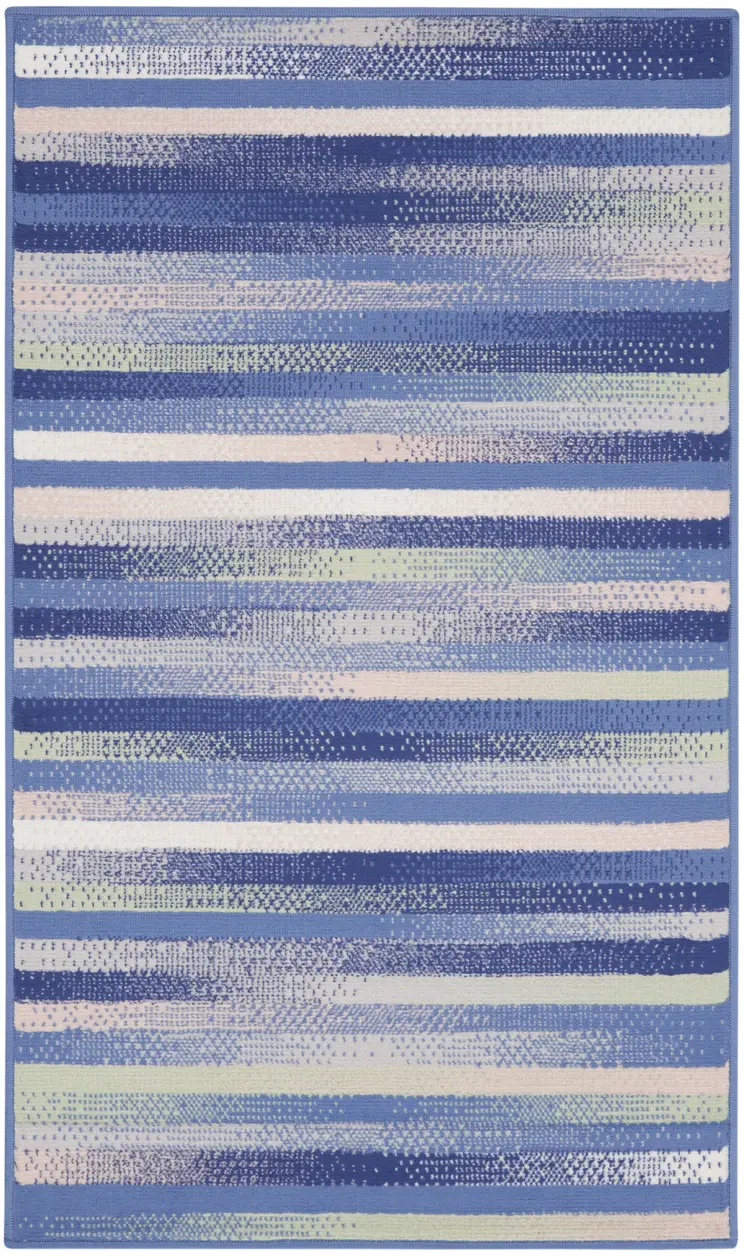 3' X 5' Ivory Tan and Blue Striped Area Rug