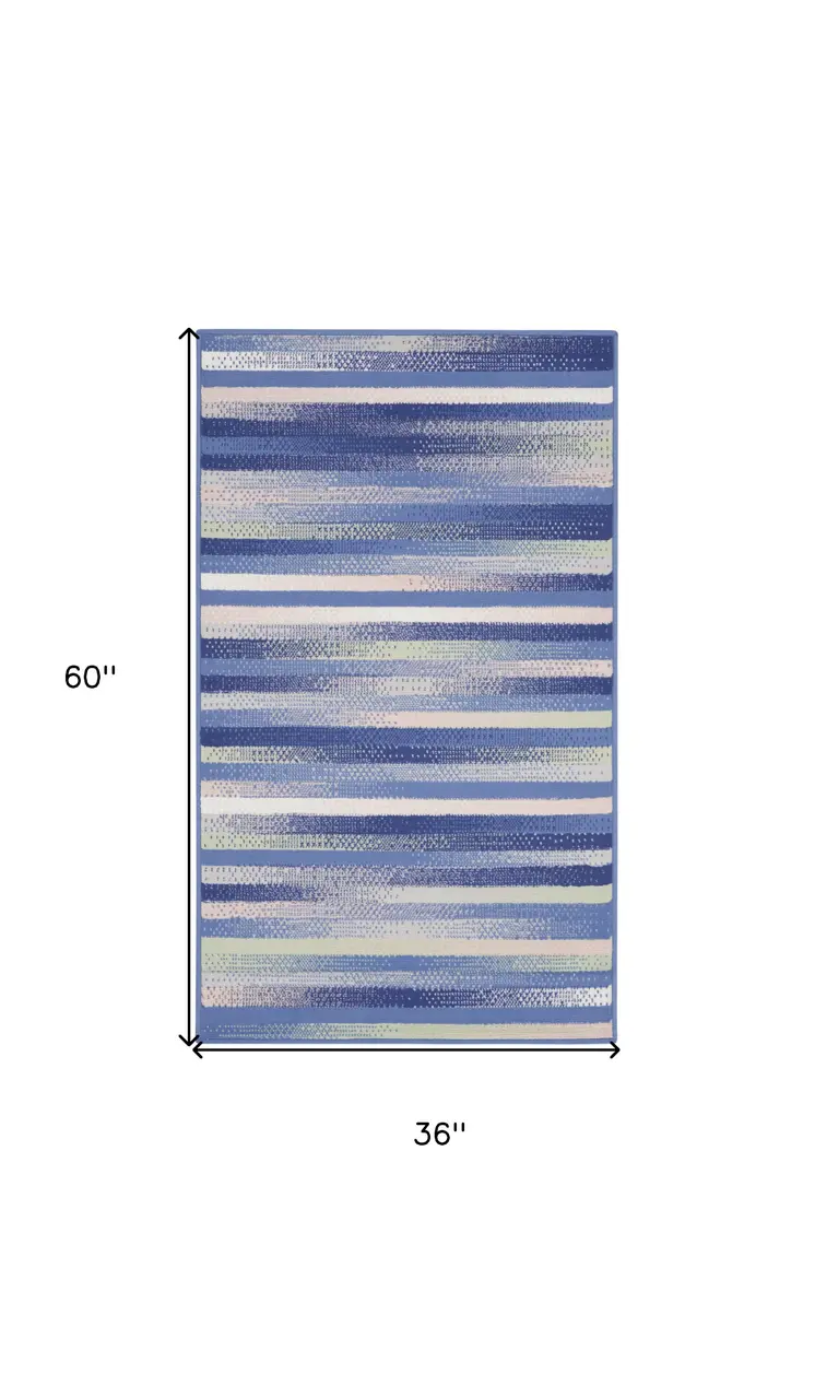 3' X 5' Ivory Tan and Blue Striped Area Rug