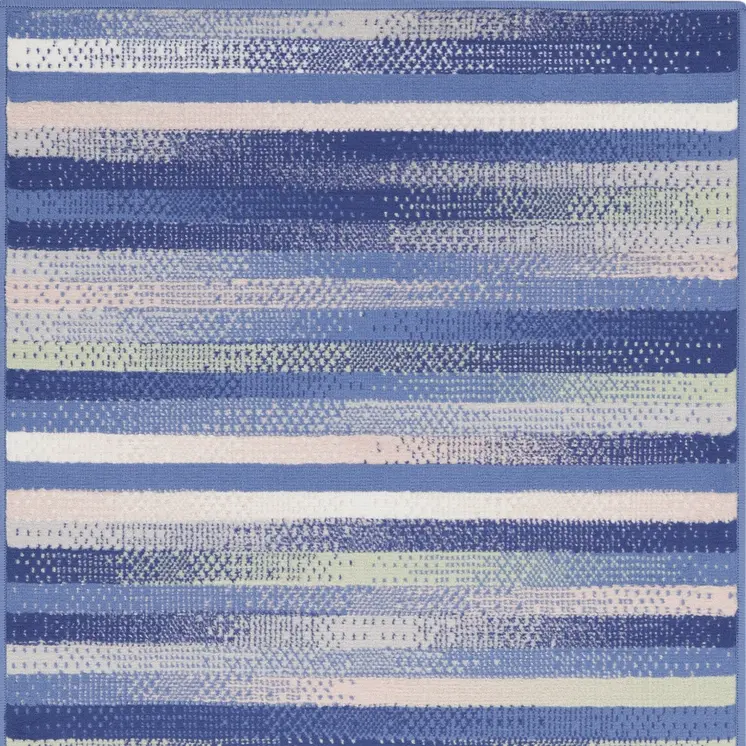 3' X 5' Ivory Tan and Blue Striped Area Rug