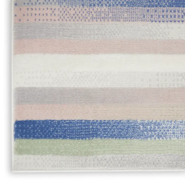 3' X 5' Ivory Tan and Blue Striped Area Rug