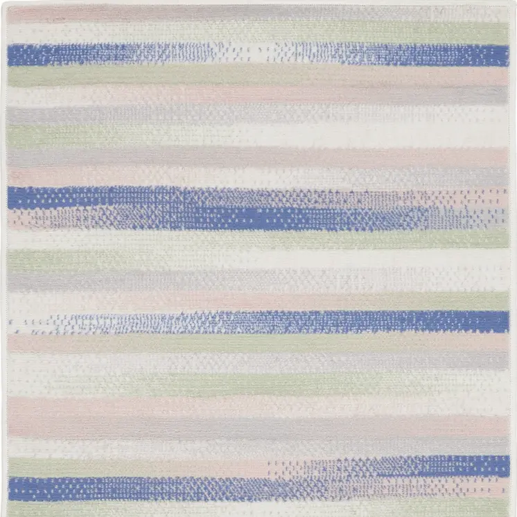 3' X 5' Ivory Tan and Blue Striped Area Rug