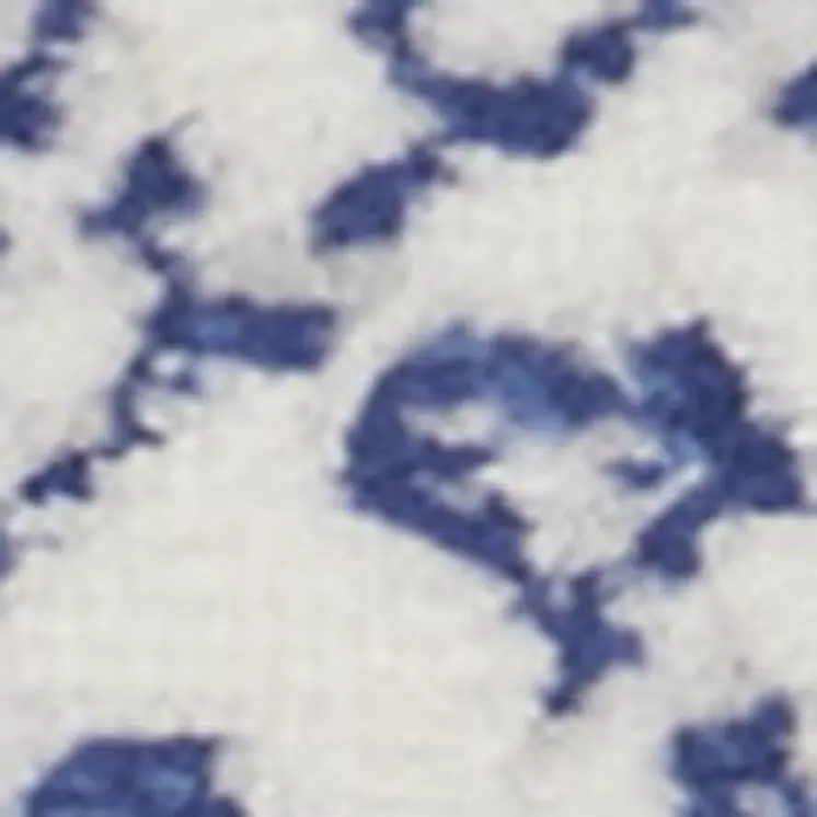 6' Ivory and Navy Blue Geometric Distressed Runner Rug
