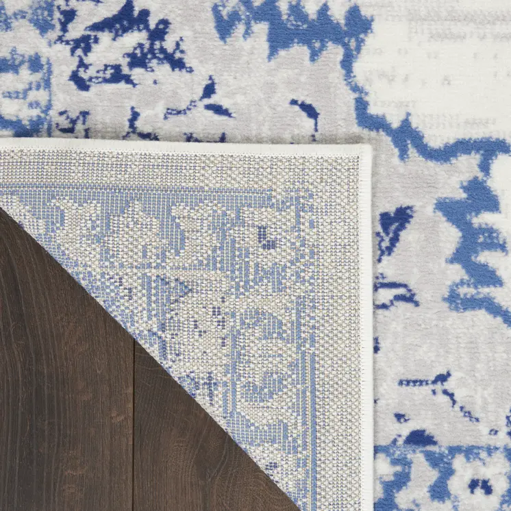 6' Ivory and Blue Floral Medallion Runner Rug