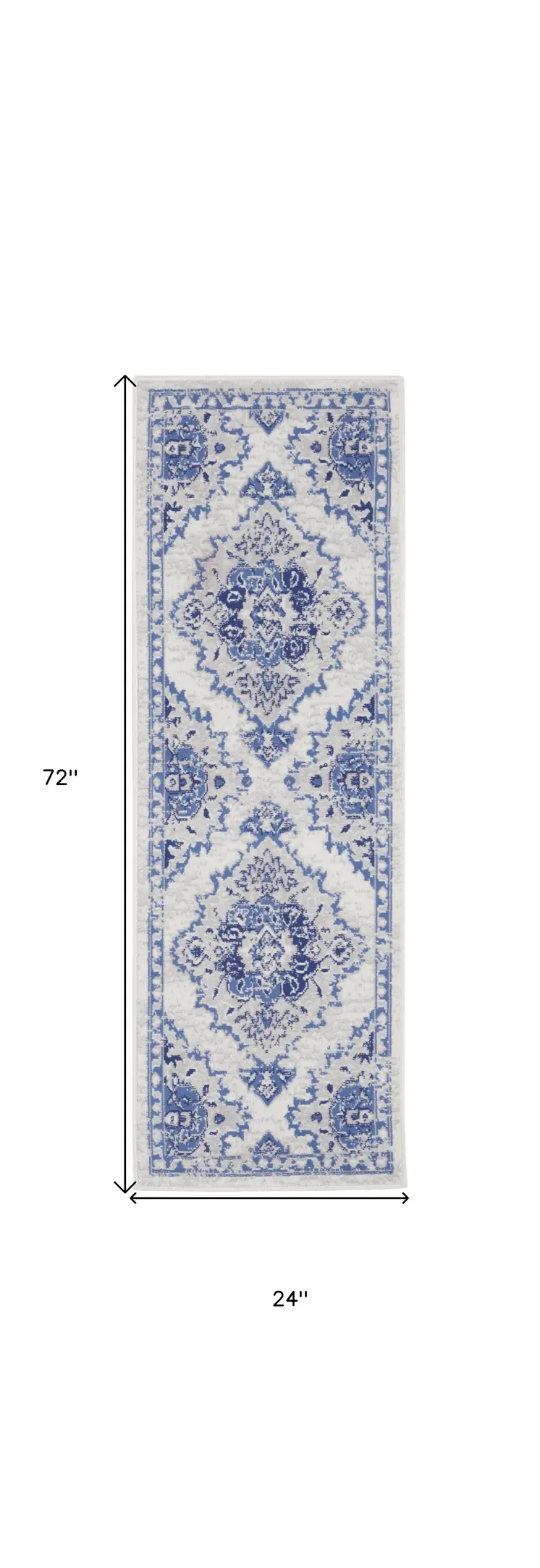 6' Ivory and Blue Floral Medallion Runner Rug