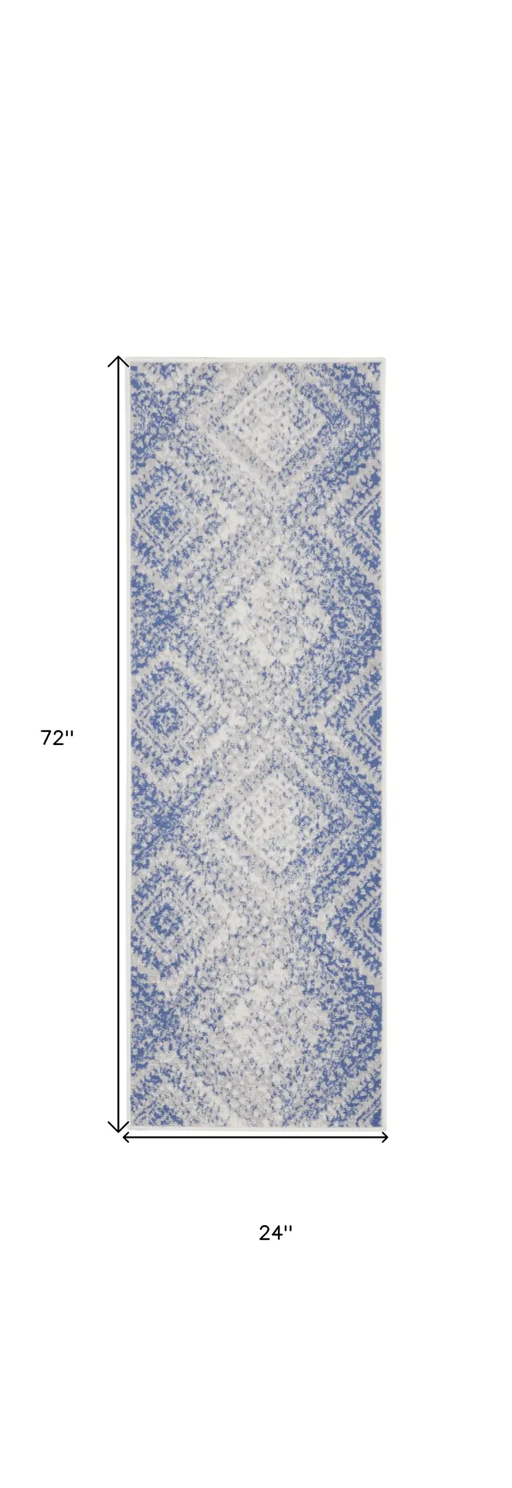 6' Blue and Ivory Geometric Distressed Runner Rug