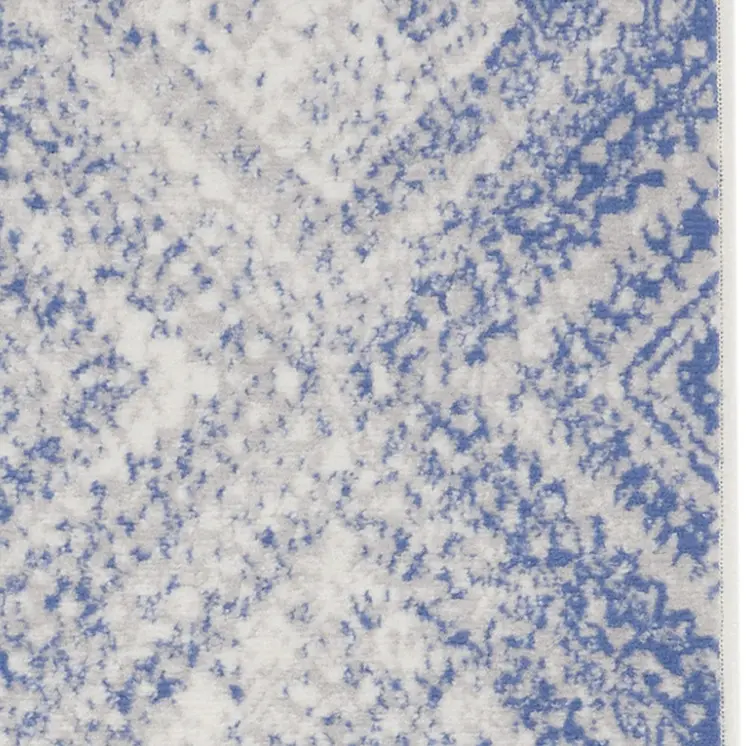6' Blue and Ivory Geometric Distressed Runner Rug
