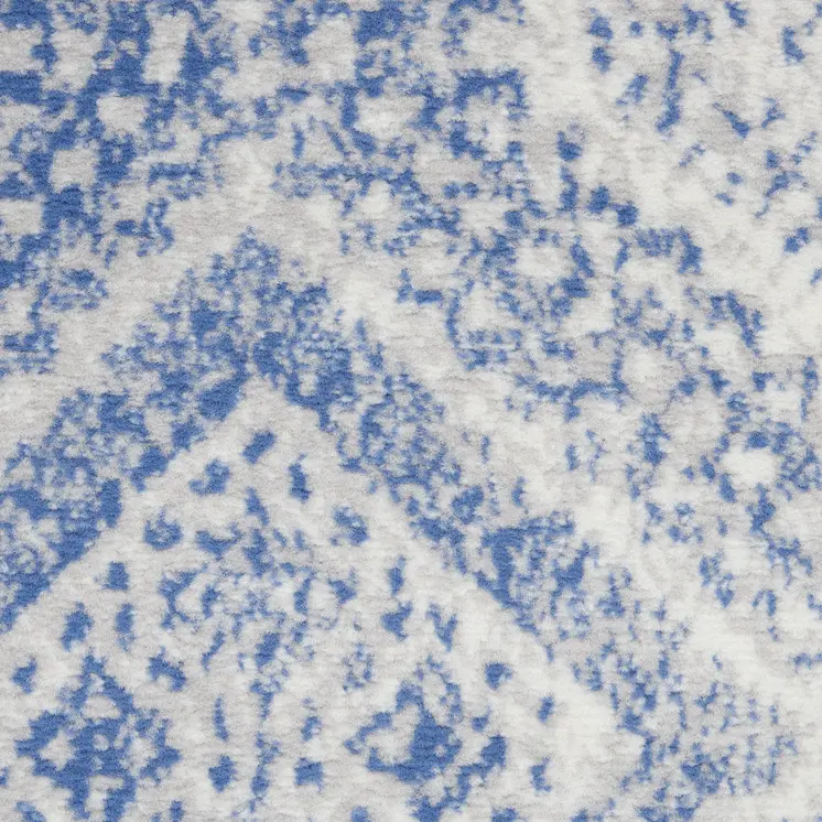3' X 5' Blue and Ivory Geometric Distressed Area Rug