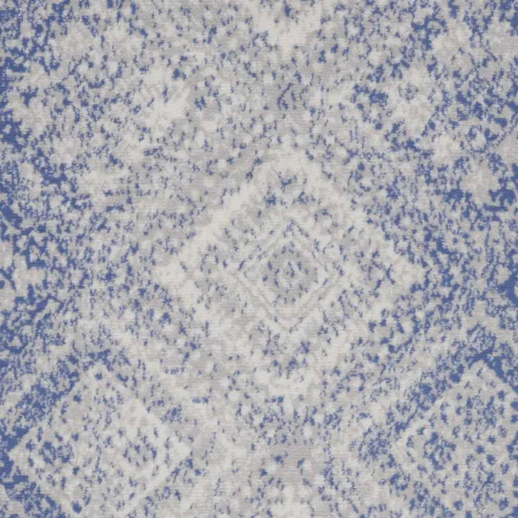 3' X 5' Blue and Ivory Geometric Distressed Area Rug