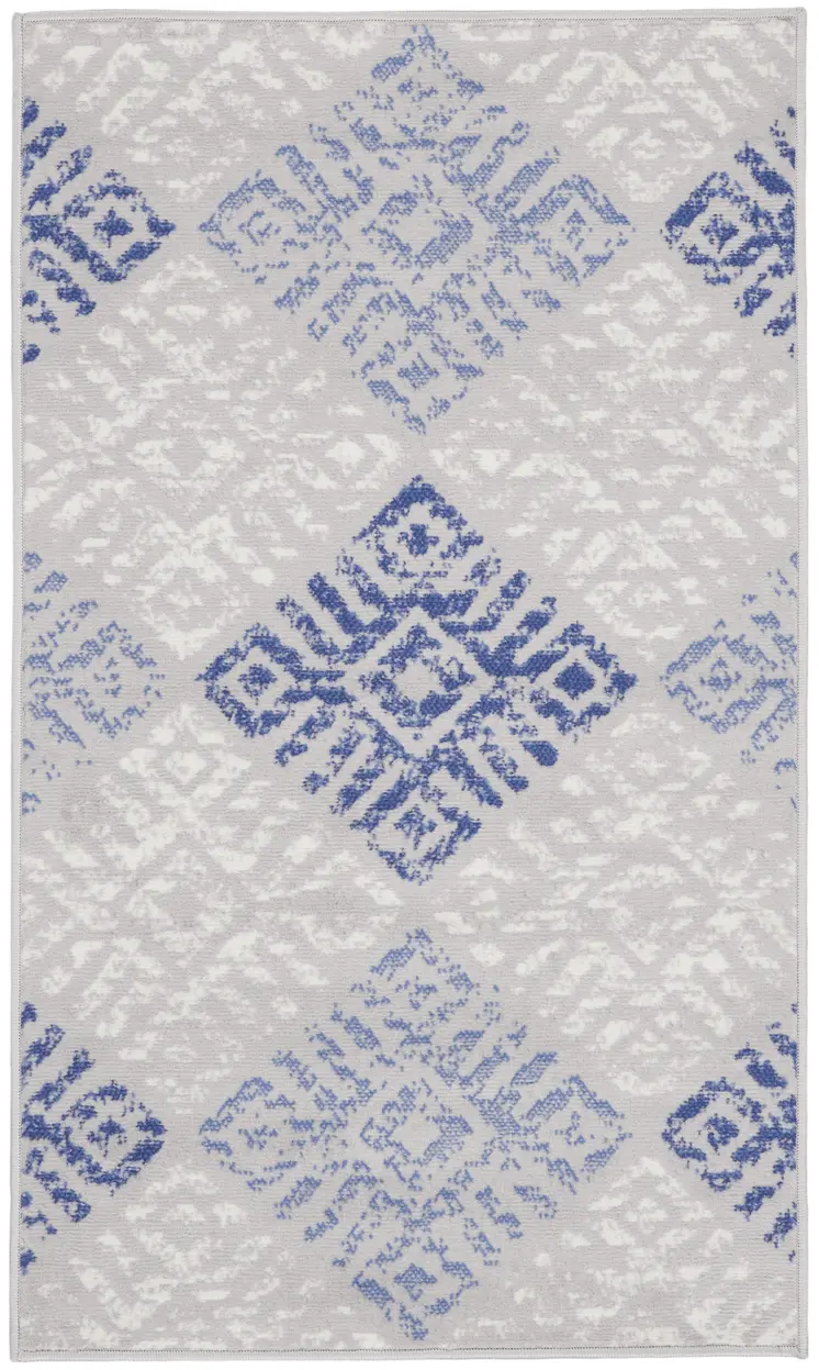 3' X 5' Beige Blue and Gray Geometric Area Rug