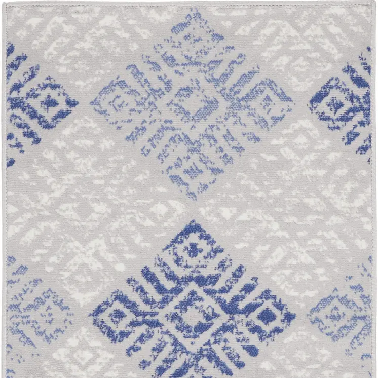 3' X 5' Beige Blue and Gray Geometric Area Rug