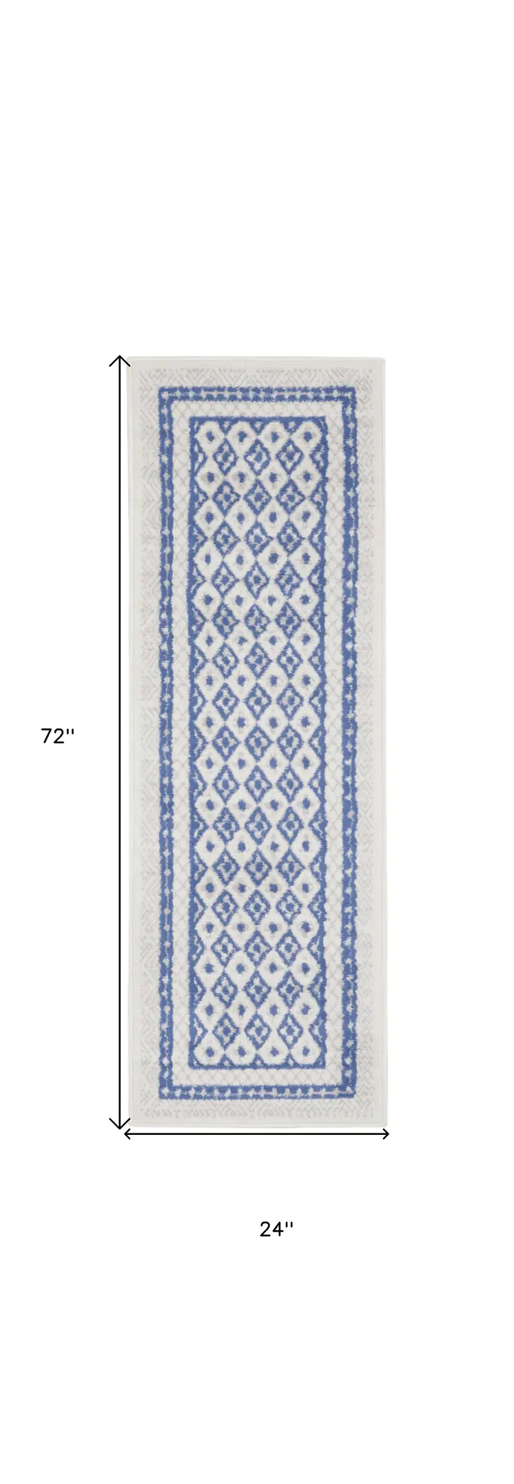 6' Ivory and Blue Geometric Distressed Runner Rug