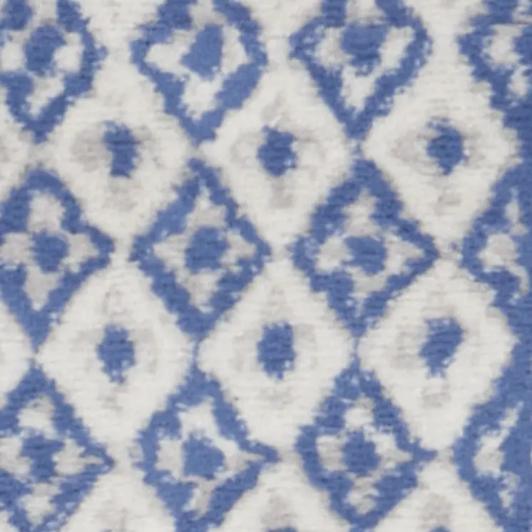 6' Ivory and Blue Geometric Distressed Runner Rug