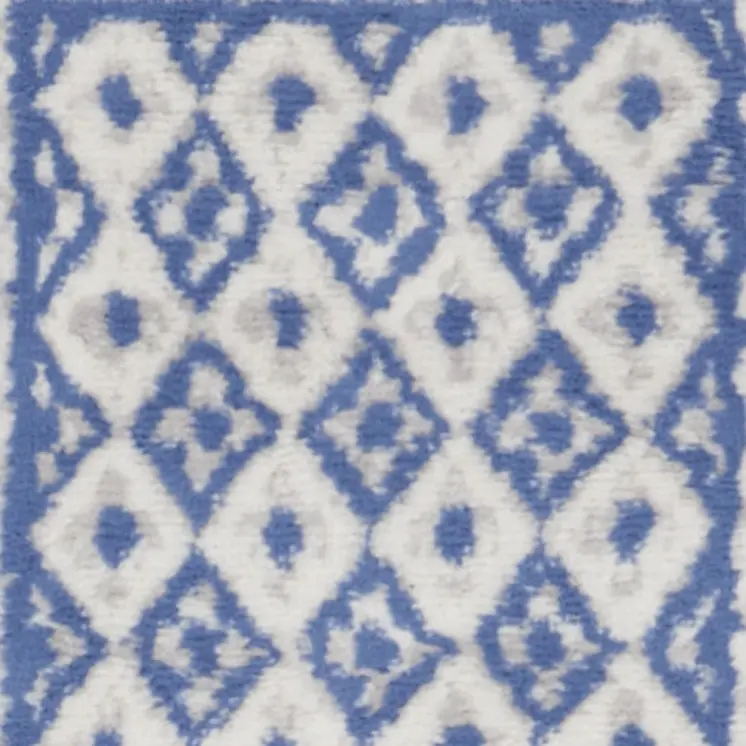 6' Ivory and Blue Geometric Distressed Runner Rug