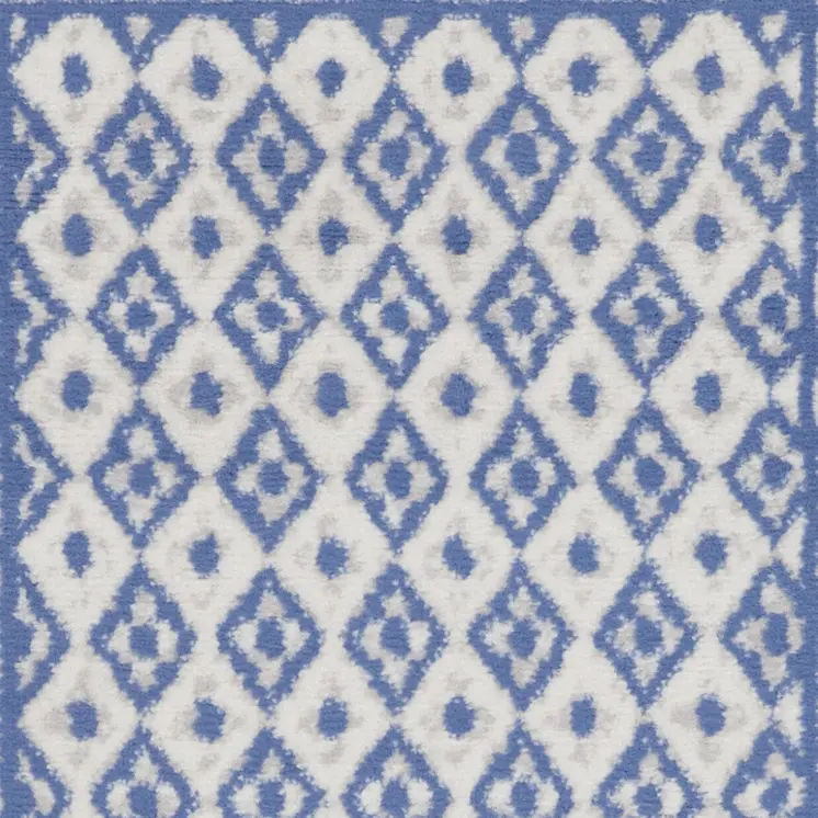 3' X 5' Ivory and Blue Geometric Distressed Area Rug