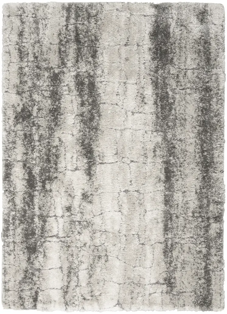 4' X 6' Charcoal and Ivory Abstract Shag Area Rug