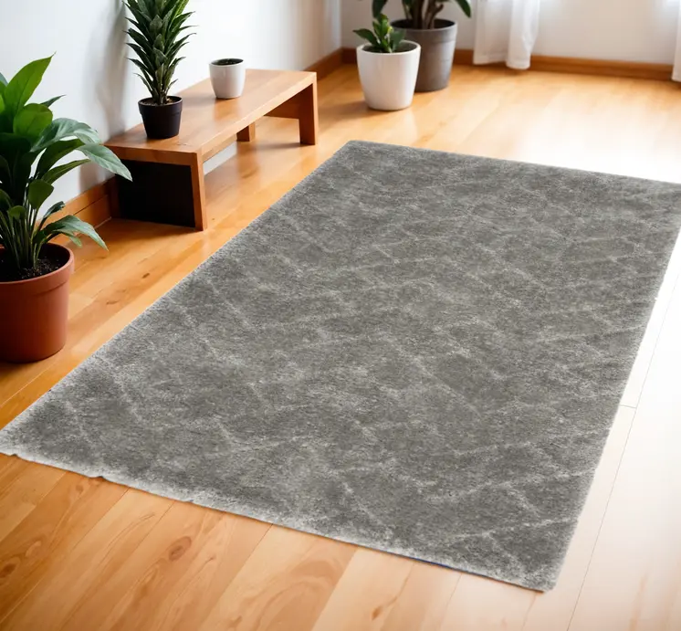 4' X 6' Gray Chevron Shag Area Rug