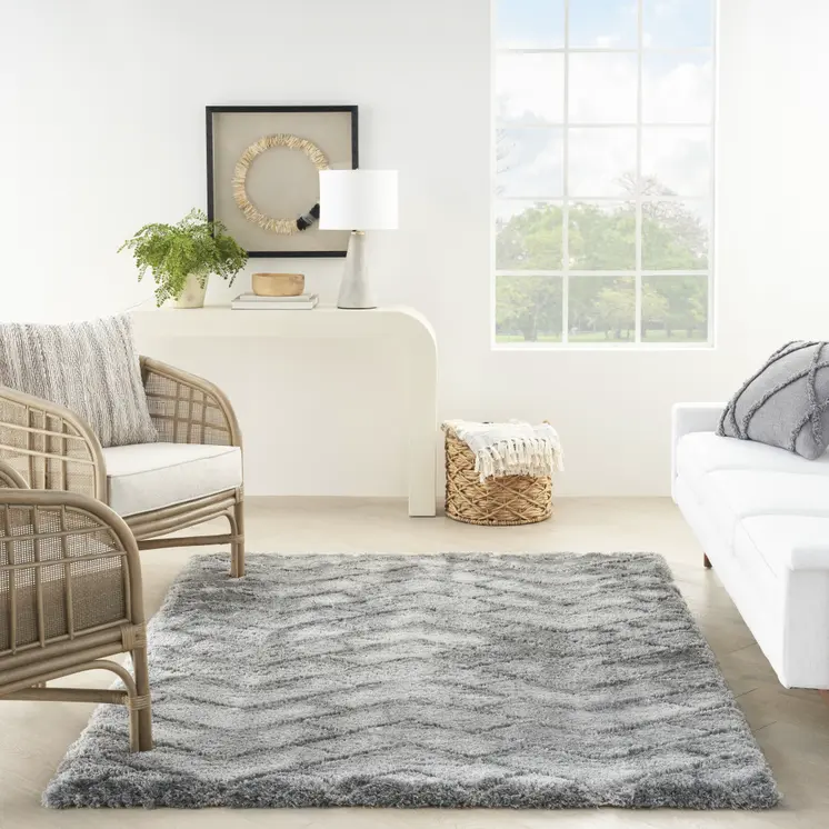 4' X 6' Gray Chevron Shag Area Rug