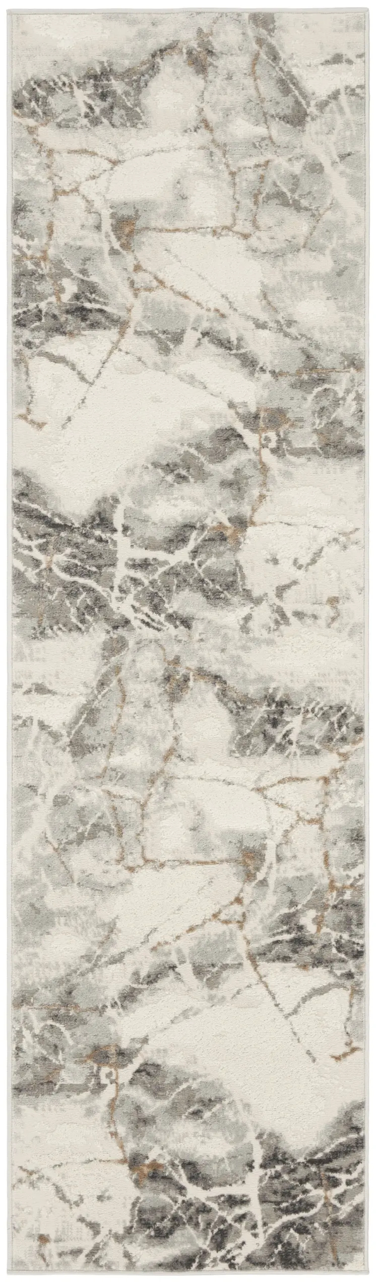 8' Ivory and Gray Abstract Non Skid Runner Rug