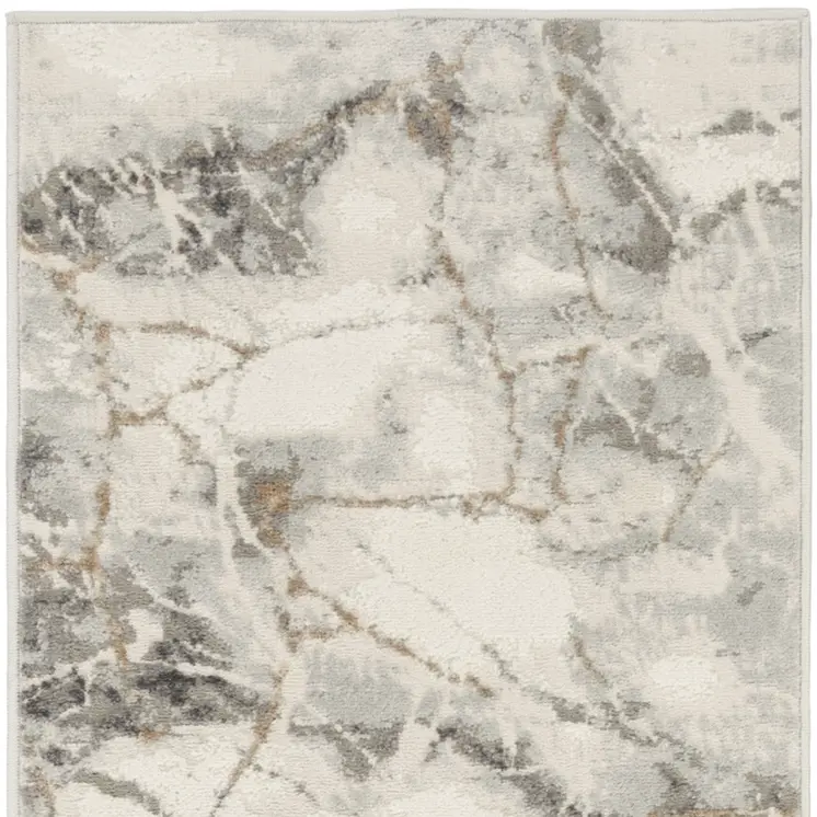 8' Ivory and Gray Abstract Non Skid Runner Rug