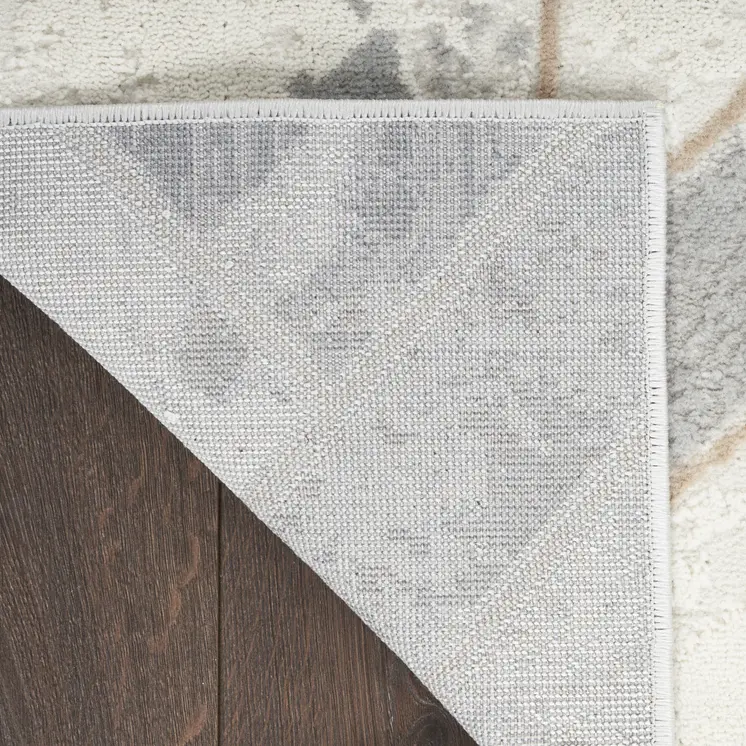 8' Ivory Black and Gray Geometric Non Skid Runner Rug