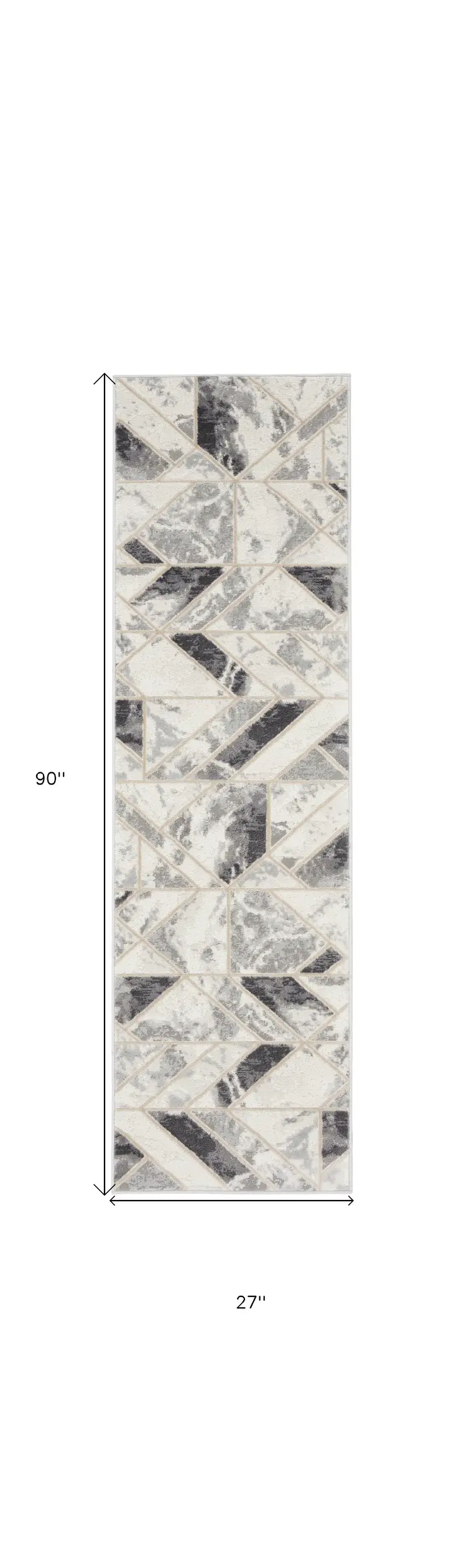 8' Ivory Black and Gray Geometric Non Skid Runner Rug