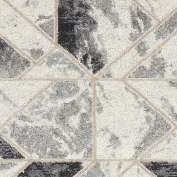 8' Ivory Black and Gray Geometric Non Skid Runner Rug