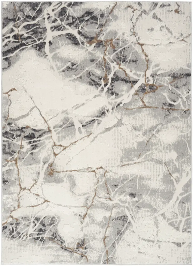 4' X 6' Ivory Black and Gray Abstract Non Skid Area Rug