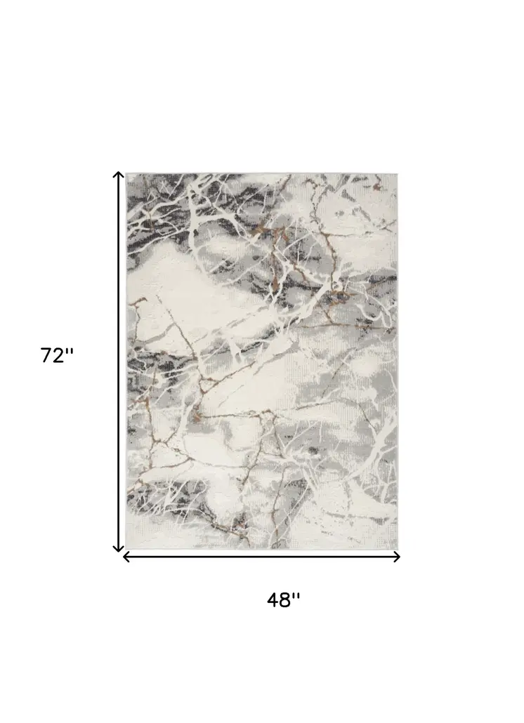 4' X 6' Ivory Black and Gray Abstract Non Skid Area Rug