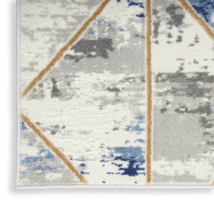 4' X 6' Ivory Blue and Gray Geometric Non Skid Area Rug