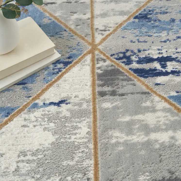 4' X 6' Ivory Blue and Gray Geometric Non Skid Area Rug