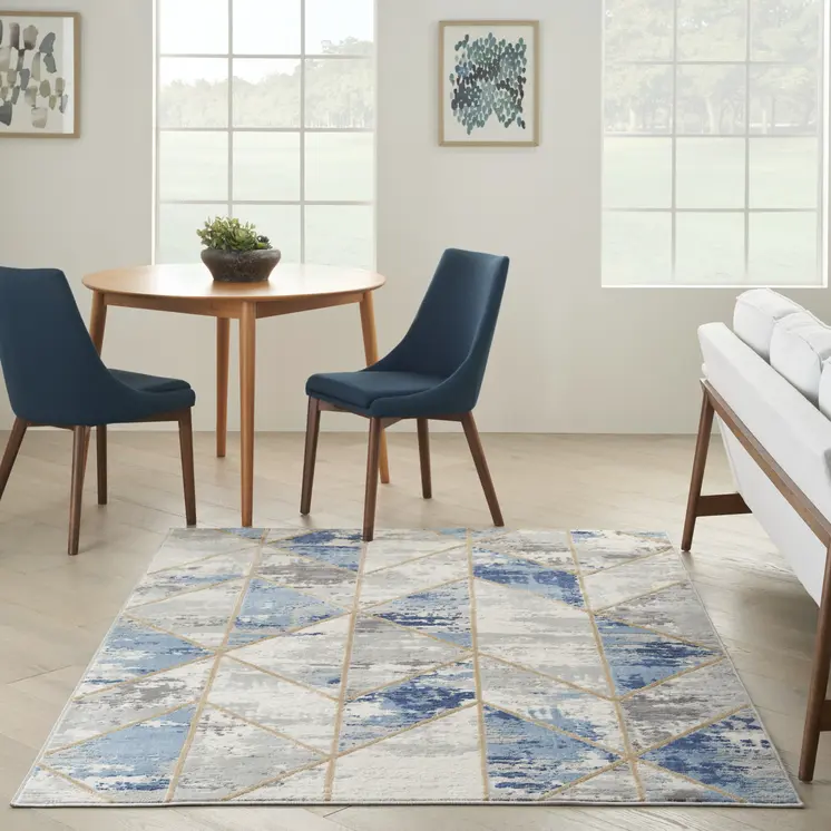 4' X 6' Ivory Blue and Gray Geometric Non Skid Area Rug