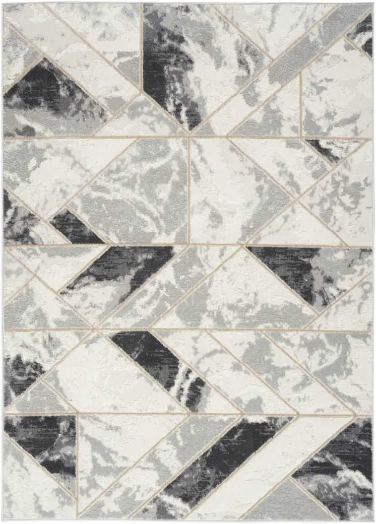4' X 6' Ivory Black and Gray Geometric Non Skid Area Rug