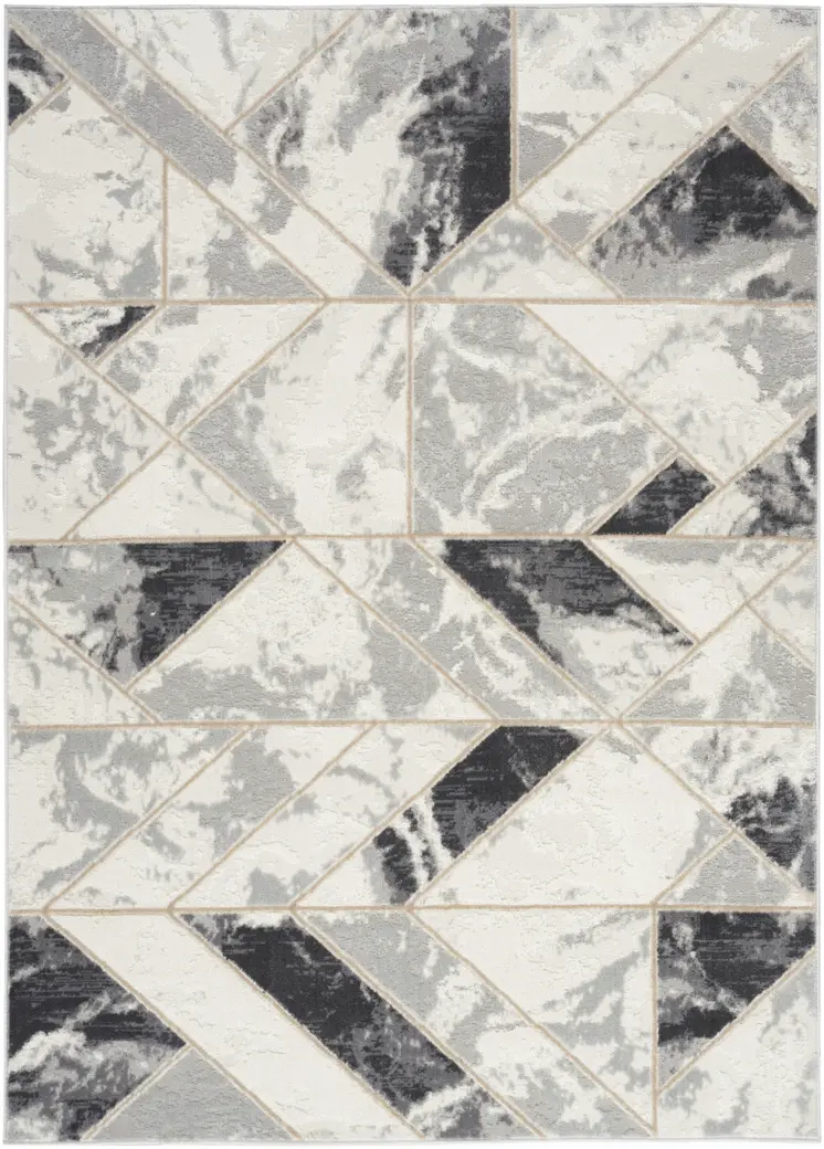 4' X 6' Ivory Black and Gray Geometric Non Skid Area Rug