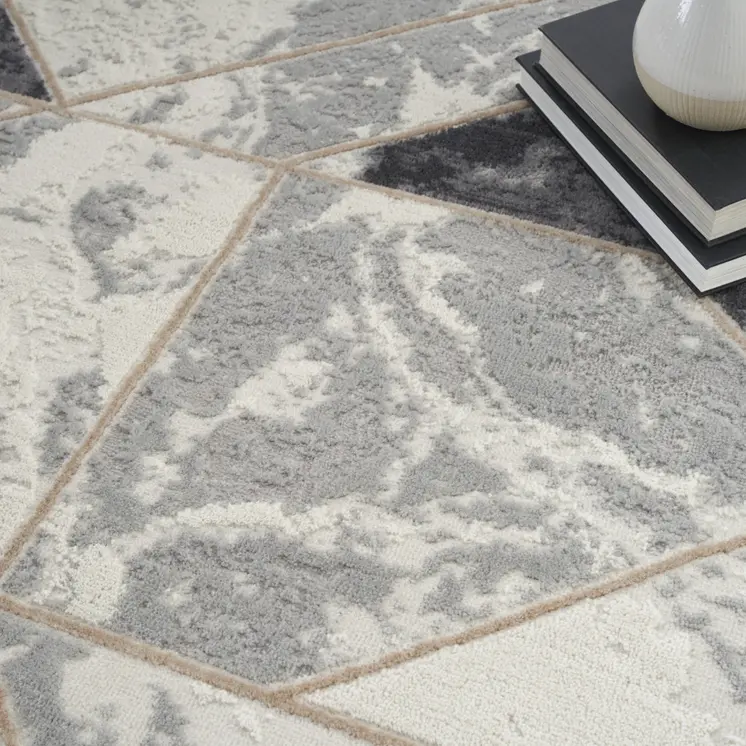 4' X 6' Ivory Black and Gray Geometric Non Skid Area Rug