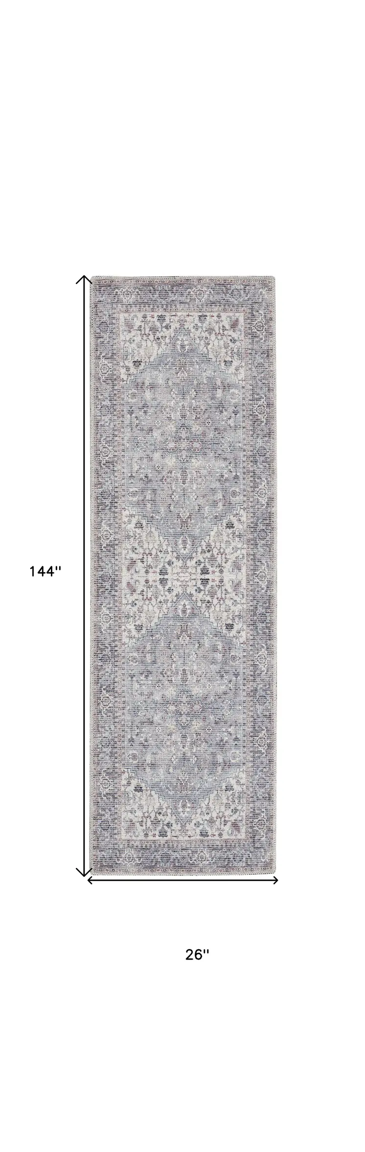 12' Ivory And Black Floral Distressed Runner Rug