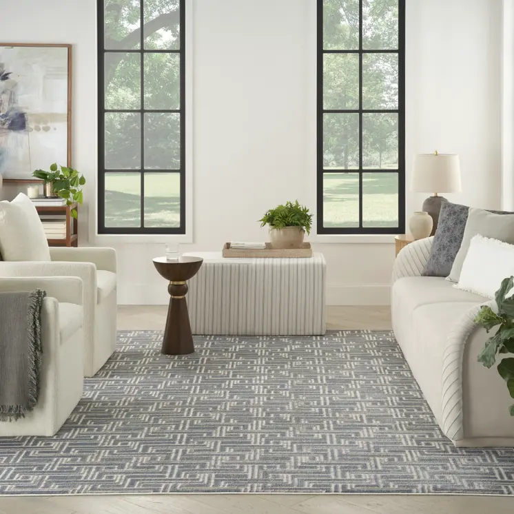 5' X 7' Blue Geometric Distressed Area Rug